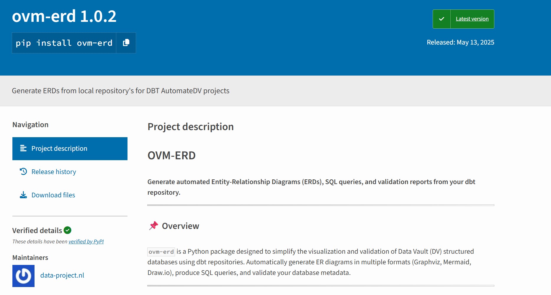 OVM-ERD package page on PyPI
